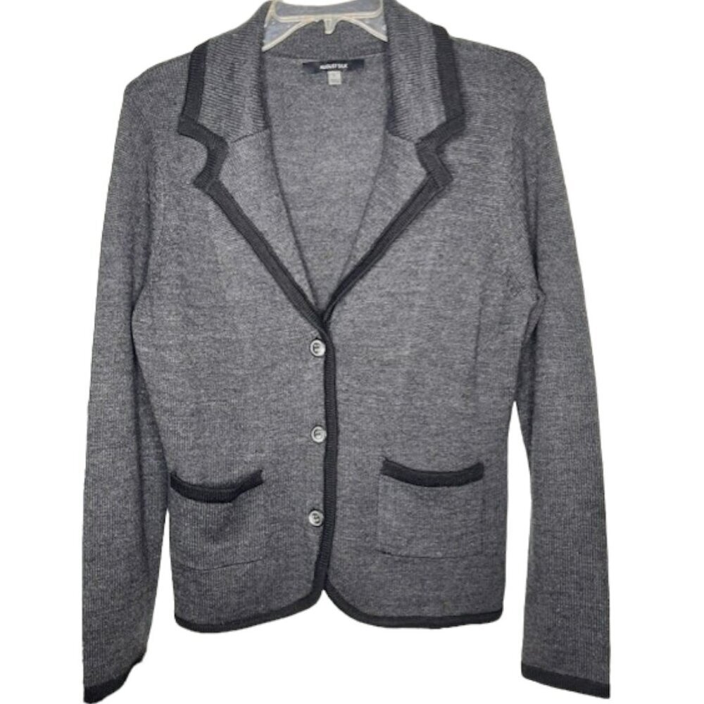 August Silk Merino Wool Blend Cardigan Sweater Blazer - Charcoal/Black – L